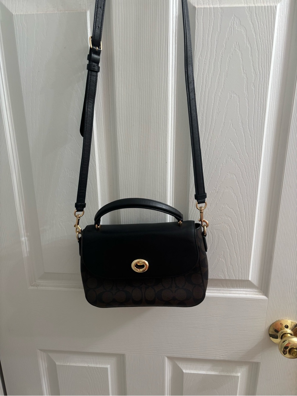 Coach Black and Brown Signature Crossbody Satchel